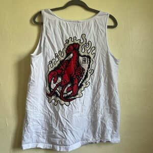 High Roller White Tank Top with Red Lobster Design